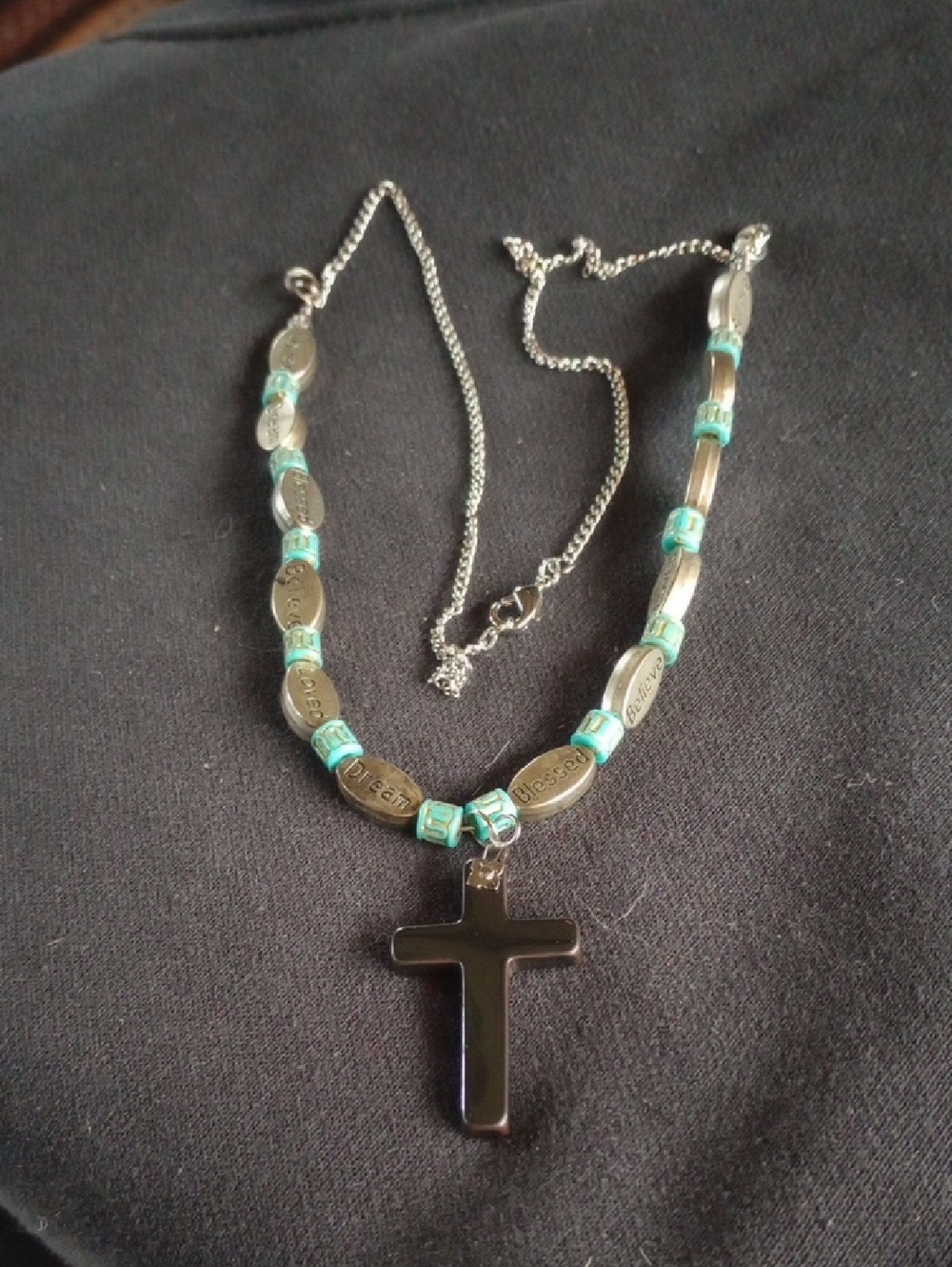Sterling Silver Cross Pendant Necklace with Turquoise Accent Beads
